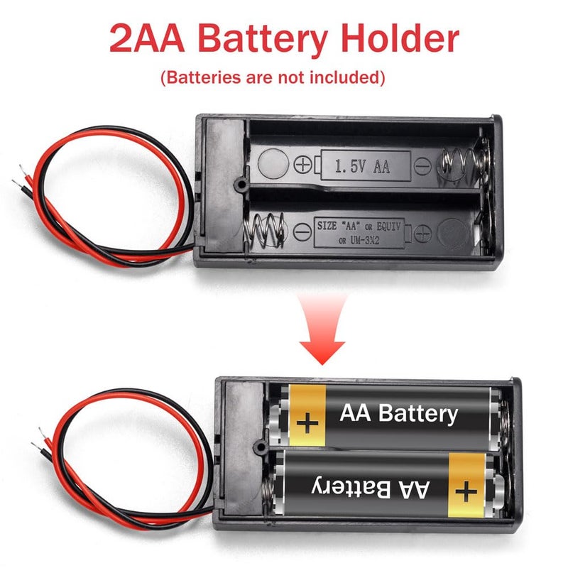 LampVPath 5Pcs 2 AA Battery Holder with Switch, 2X 1.5V AA Battery Holder Case with Wire Leads and ON/Off Switch(5 Pack) - Image 5